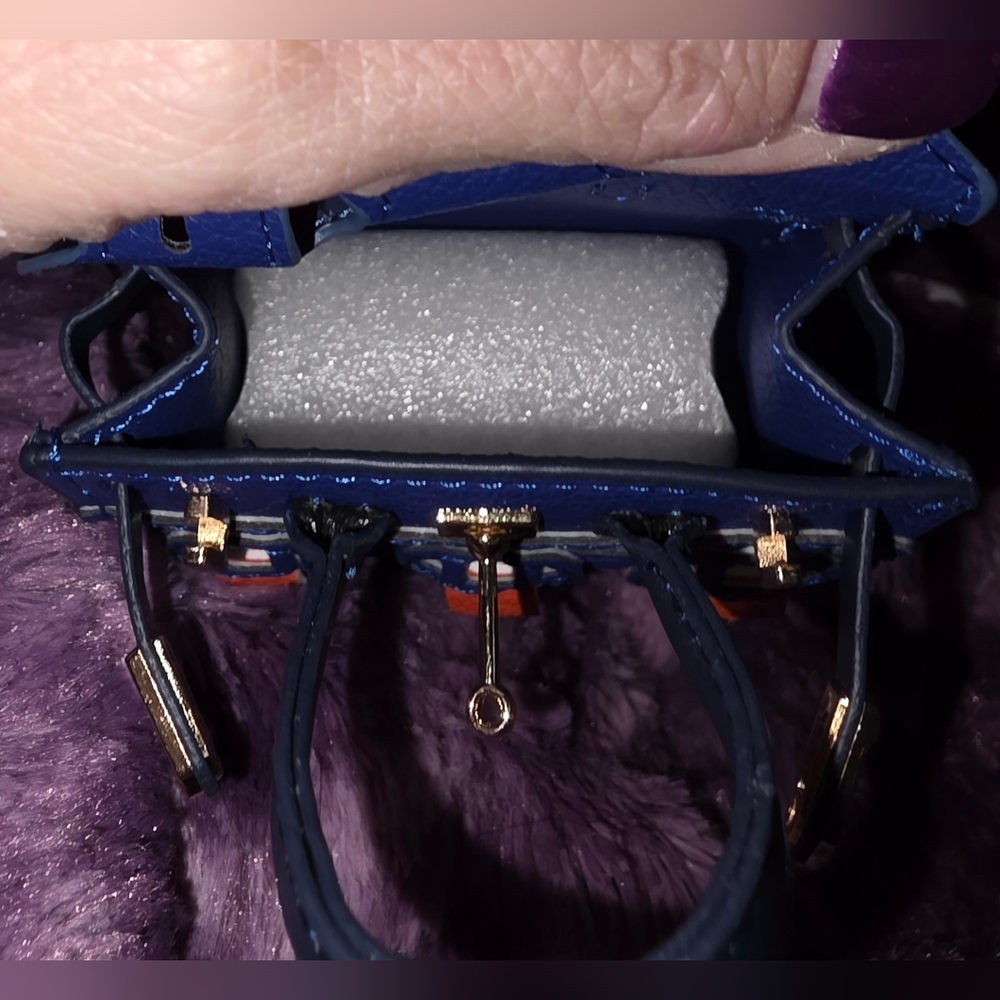 Blue Mini Structured Satchel Bag with Red & White Accents - Picture 9 of 10